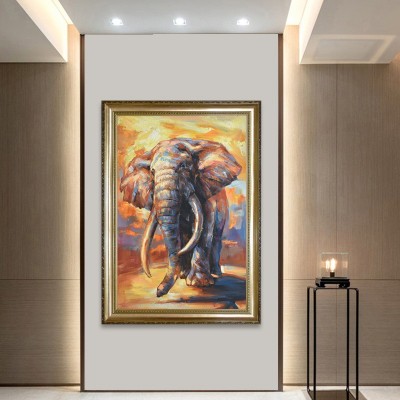 纯手绘动物大象油画吉祥如意客厅玄关简约装饰画高清喷绘厂家直销图5