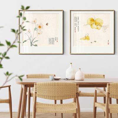 探花新中式餐厅装饰画客厅玄关走廊过道壁画书房茶室方形花鸟挂画图2