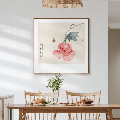 探花新中式餐厅装饰画客厅玄关走廊过道壁画书房茶室方形花鸟挂画图3