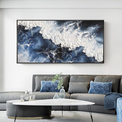 手绘装饰油画客厅轻奢抽象现代沙发背景墙壁挂画成品高端大海风景图3