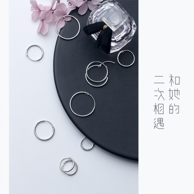 s925银圈耳环大小圆韩国风女简约圆形耳圈男女式耳坠耳饰品批发图2