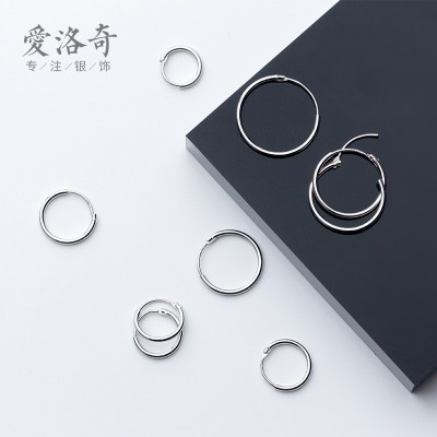 s925银圈耳环大小圆韩国风女简约圆形耳圈男女式耳坠耳饰品批发图4