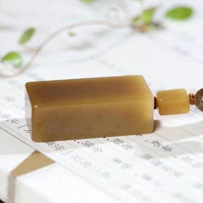 玉器工艺品天然新疆和田玉且末料糖玉玉石印章文房用品摆件送证书图4