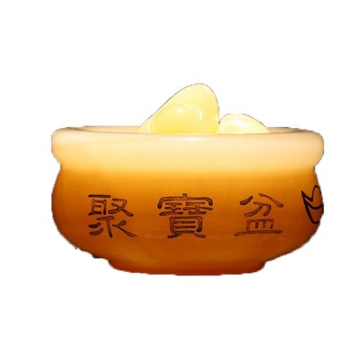 源头工厂批发米黄玉聚宝盆摆件家居办公室玉石聚宝盆套装米黄玉图5