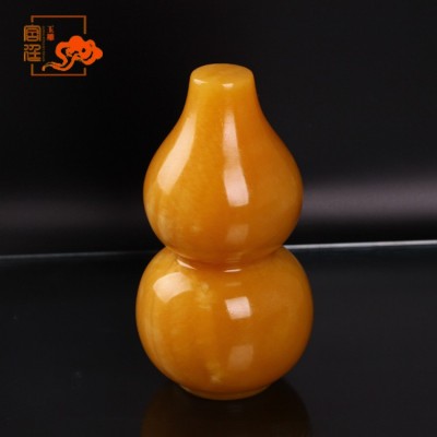 源头厂家玉石工艺礼品 米黄玉葫芦摆件批发 米黄玉玉石葫芦 玉图2