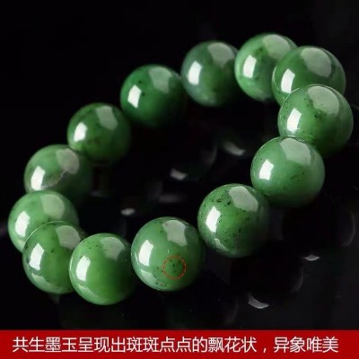 新疆和田玉天然俄罗斯碧玉玉石手串 菠菜绿阳绿大颗粒男女饰品图3