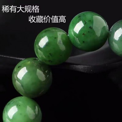 新疆和田玉天然俄罗斯碧玉玉石手串 菠菜绿阳绿大颗粒男女饰品图4