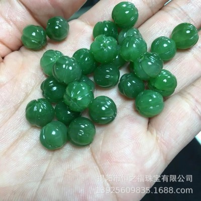 和田玉石莲花珠 回纹珠 和田碧玉回纹桶珠图3