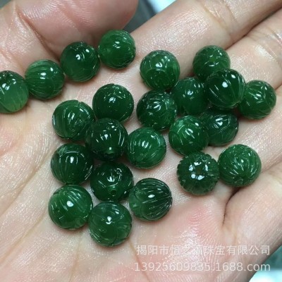 和田玉石莲花珠 回纹珠 和田碧玉回纹桶珠图5