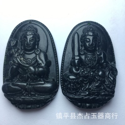 天然墨玉吊坠 新疆和田本命佛 八大守护神活磁墨绿玉生肖吊坠图3