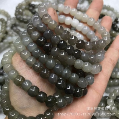 和田玉青海料 渐变色老型珠单圈手串DIY配件佛珠手链玉石饰品批发图2