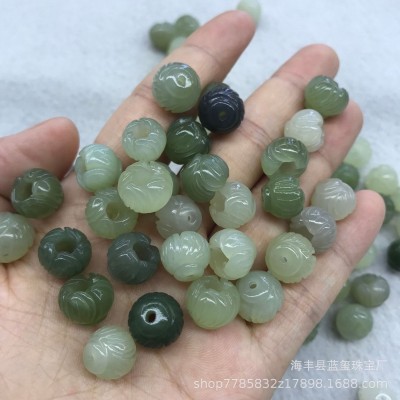 和田玉碧玉青海料 莲花底座直通孔DIY配件小提溜挂件佛珠玉石批发图5