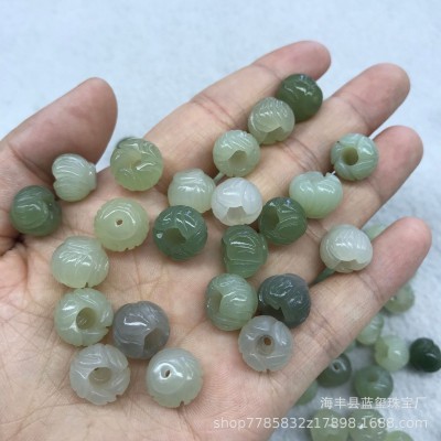 和田玉碧玉青海料 莲花底座直通孔DIY配件小提溜挂件佛珠玉石批发图4