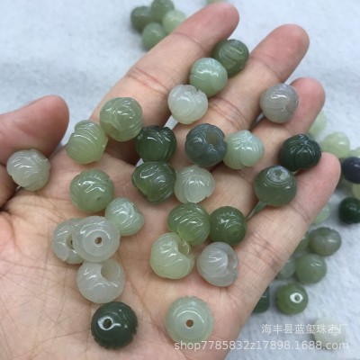 和田玉碧玉青海料 莲花底座直通孔DIY配件小提溜挂件佛珠玉石批发图3