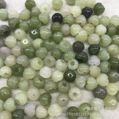 和田玉碧玉青海料 莲花底座直通孔DIY配件小提溜挂件佛珠玉石批发图2