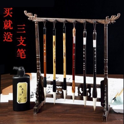 毛笔架12针鸡翅木笔挂实木笔架简约创意放毛笔的架子新中式毛笔挂 2个起售图2
