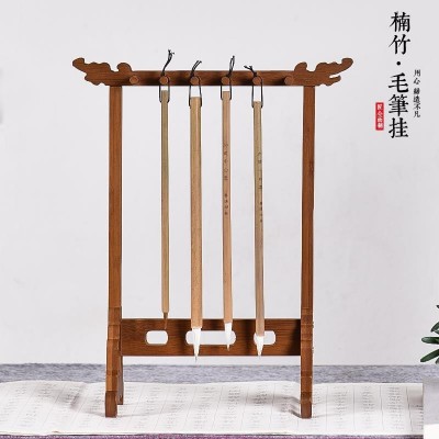 毛笔架复古简约现代楠竹毛笔挂笔架文房四宝摆件创意笔搁书法用品 2台起售图2