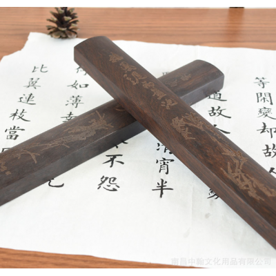 30cm实木镇尺创意镇纸文房四宝压纸木纸镇临渊羡鱼精雕图案文字 2件起售图3