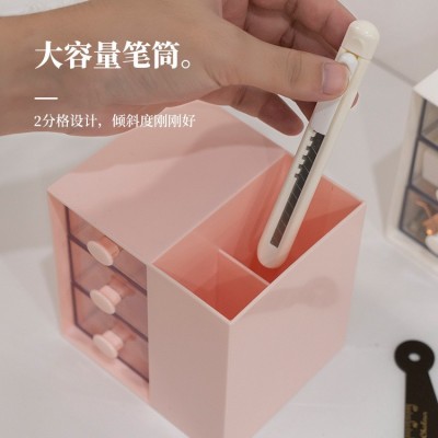可爱大容量桌面收纳筒ins风卡通创意笔筒塑料方形多功能儿童笔盒 2个起售图4