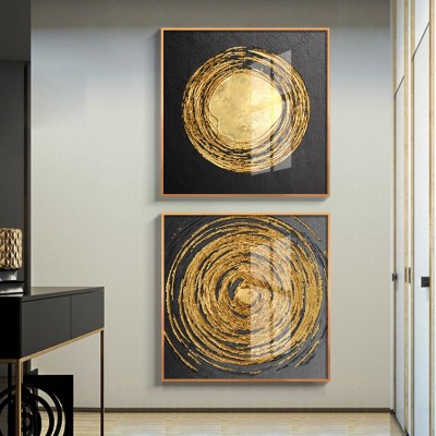 后现代轻奢沙发背景墙装饰画金箔抽象挂画方形大气样板房个性墙画 2幅起售图2