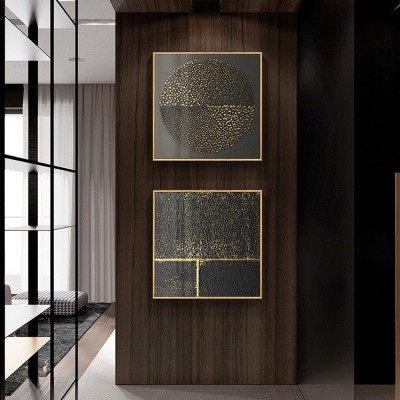 后现代轻奢沙发背景墙装饰画金箔抽象挂画方形大气样板房个性墙画 2幅起售图5