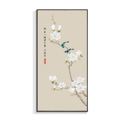 新中式手绘花鸟装饰画巨幅落地玄关走廊挂画酒店样板间电表箱壁画 2幅起售图5