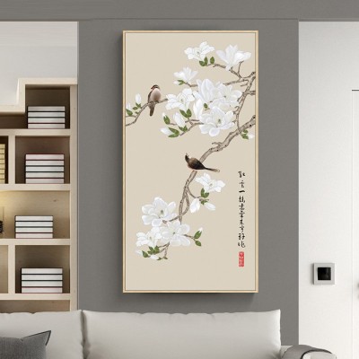 新中式手绘花鸟装饰画巨幅落地玄关走廊挂画酒店样板间电表箱壁画 2幅起售图3