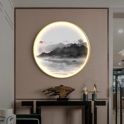 新中式LED灯发光画客厅背景墙圆形挂画现代简约玄关装饰画走廊画 2幅起售图3