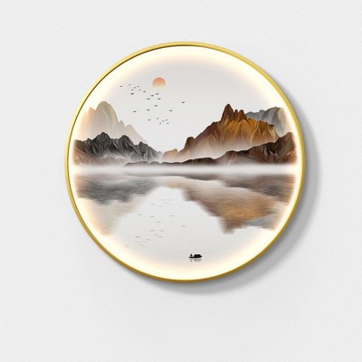 新中式LED灯发光画客厅背景墙圆形挂画现代简约玄关装饰画走廊画 2幅起售图5