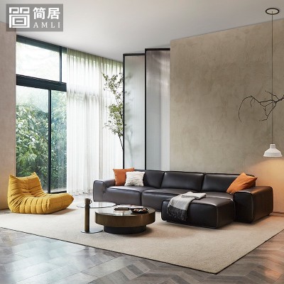 意式极简全真皮沙发夏图直排大黑牛客厅别墅简约MD豆腐块小户型 1个起售图3