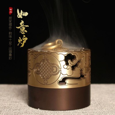 黄铜吉祥如意盘香炉中式禅意镂空沉香檀香炉熏香家用室内铜炉图3