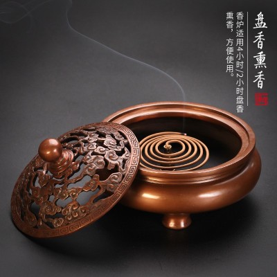 纯紫铜云纹盖三足香薰炉 可点蚊香盘香家用线香香炉 2个图4