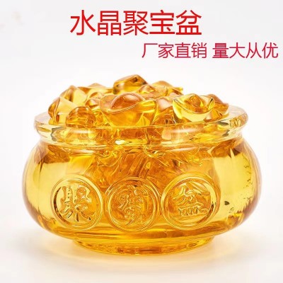 厂家直供金元宝水晶办公室店铺装饰品开业礼品琉璃摆件水晶聚宝盆 5件起批图4