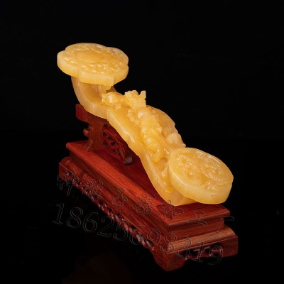 天然玉石如意黄玉工艺品客厅电视柜摆件中式装修软装饰品乔迁送礼 2件图3