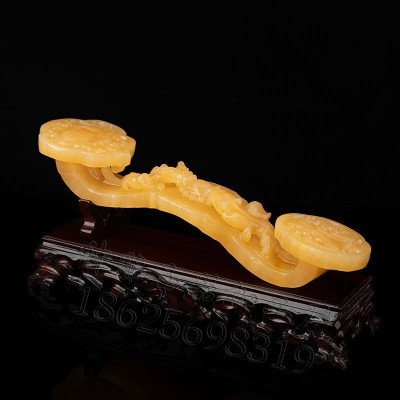天然玉石如意黄玉工艺品客厅电视柜摆件中式装修软装饰品乔迁送礼 2件图2