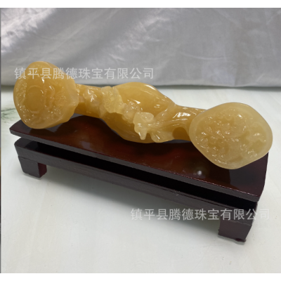 批发黄玉如意摆件玉如意客厅玄关现代摆件桌上工艺品摆设开业乔迁 2件图2