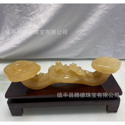 批发黄玉如意摆件玉如意客厅玄关现代摆件桌上工艺品摆设开业乔迁 2件图3