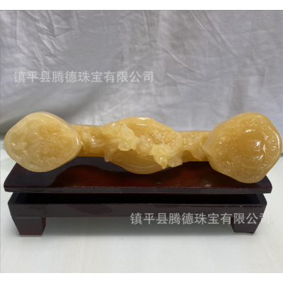 批发黄玉如意摆件玉如意客厅玄关现代摆件桌上工艺品摆设开业乔迁 2件图5