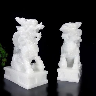天然阿富汗白玉麒麟摆件一对客厅玄关书房家居玉石瑞兽礼品装饰品 2件图4
