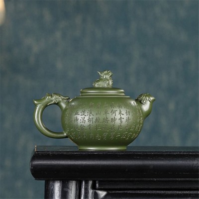 宜兴紫砂壶 原矿绿泥麒麟紫砂手工礼品茶壶茶具批发直播代发 2个起批图2