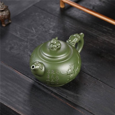 宜兴紫砂壶 原矿绿泥麒麟紫砂手工礼品茶壶茶具批发直播代发 2个起批图3