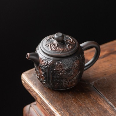 紫陶茶壶功夫茶具家用单壶泡茶器浮雕陶瓷大号批发 2个起批图2