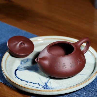 宜兴原矿正品名家紫砂壶 全手工清竹风徐来石瓢茶壶球孔一件代发 2个起批图2