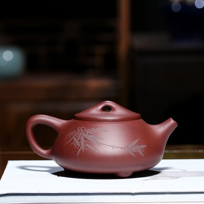 宜兴原矿正品名家紫砂壶 全手工清竹风徐来石瓢茶壶球孔一件代发 2个起批图3