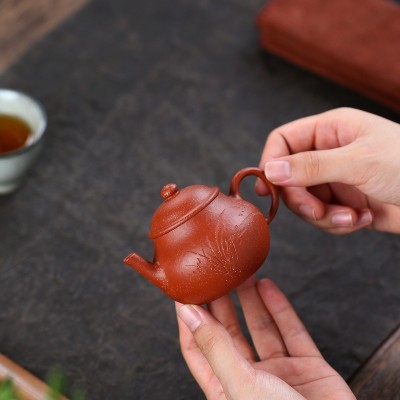 宜兴紫砂壶原矿红降坡泥球孔刻字小潘壶粗砂茶壶批发一件代发茶具 2个起批图4