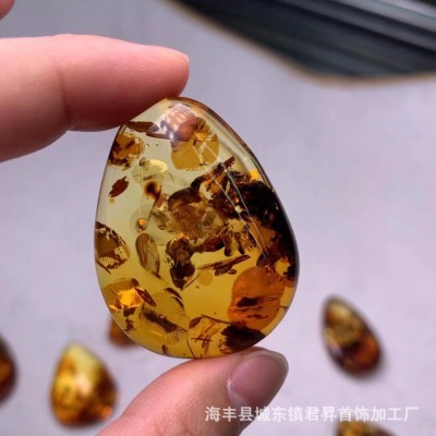 原矿琥珀蜜蜡 花珀水滴无事牌吊坠挂件 花朵意境美 各种DIY 批发图3