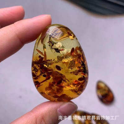 原矿琥珀蜜蜡 花珀水滴无事牌吊坠挂件 花朵意境美 各种DIY 批发图2