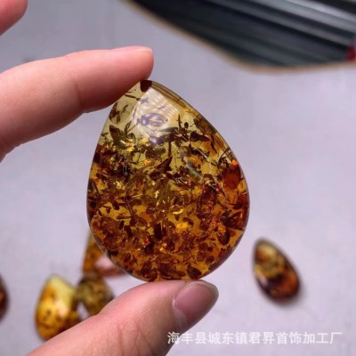 原矿琥珀蜜蜡 花珀水滴无事牌吊坠挂件 花朵意境美 各种DIY 批发图4