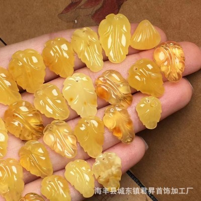 俄料琥珀蜜蜡叶子 鸡油黄 蜡质浓郁 各种DIY手串吊坠小配饰 批发图3
