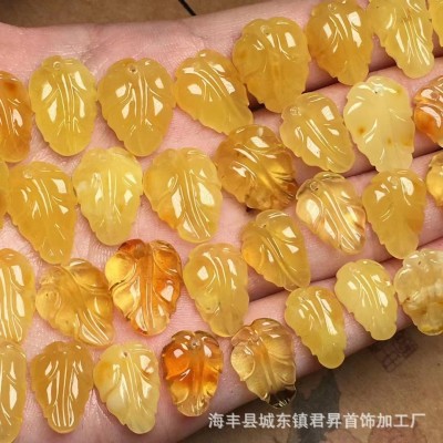 俄料琥珀蜜蜡叶子 鸡油黄 蜡质浓郁 各种DIY手串吊坠小配饰 批发图2